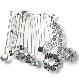 Mixed Jewelry Lot Silver Tone Necklaces Bracelets All Good Condition Wearable